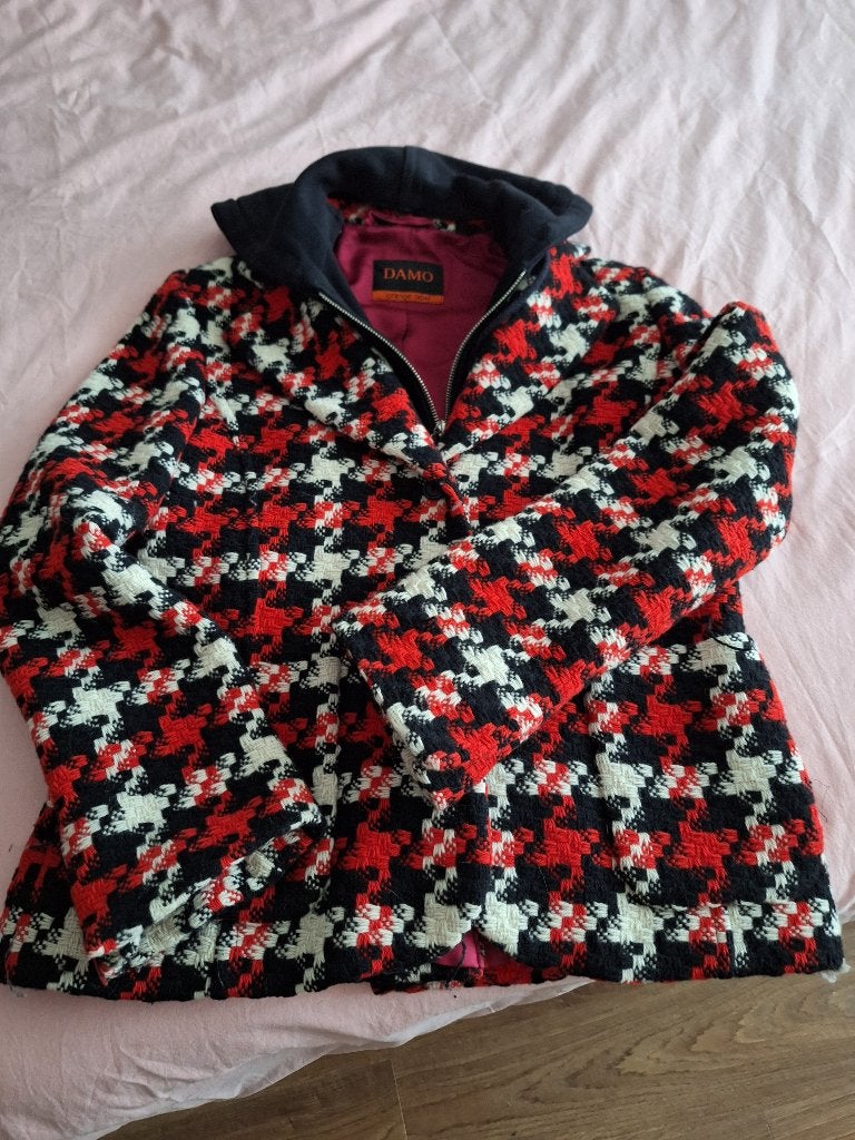 Damo  jas, pied de poule ruit 80% wol, Kleding | Dames, Maat 38/40 (M), Meerkleurig, Ophalen of Verzenden, Zo goed als nieuw
