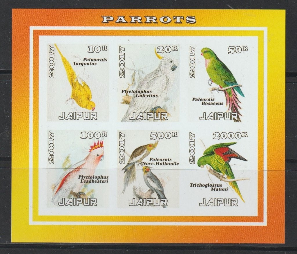 PAPEGAAIEN-PARROTS = Ongetand bl. v6st JAIPUR-26-015, Verzenden, Postfris, Dier of Natuur