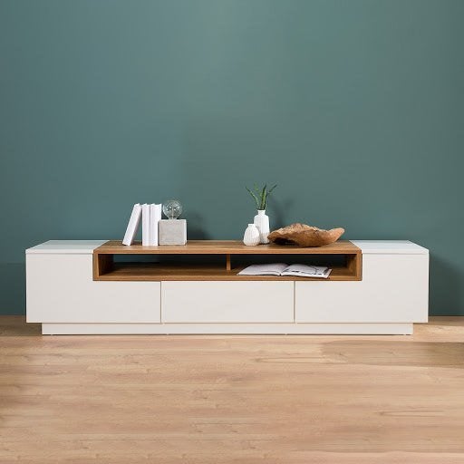 Design kast in hoogglans wit/noten-fineer, Huis en Inrichting, Ophalen, Gebruikt, Overige materialen, 150 tot 200 cm