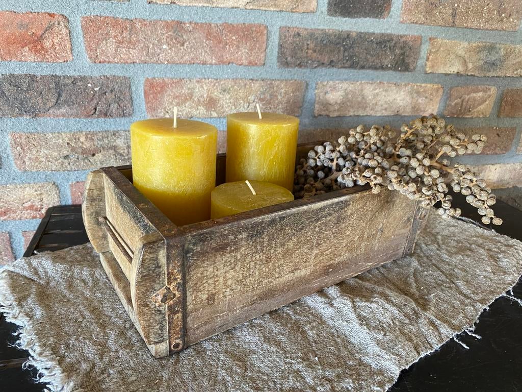 Brocante steenmal incl. (nieuwe) kaarsen, Ophalen of Verzenden, Gebruikt, Hout, Minder dan 25 cm