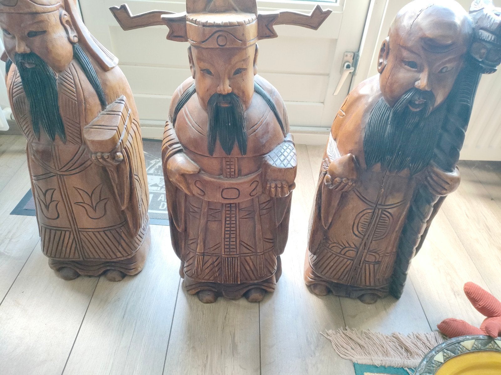 Set van 3 Aziatische Hardhouten Handgesneden Beelden, Antiek en Kunst, Ophalen
