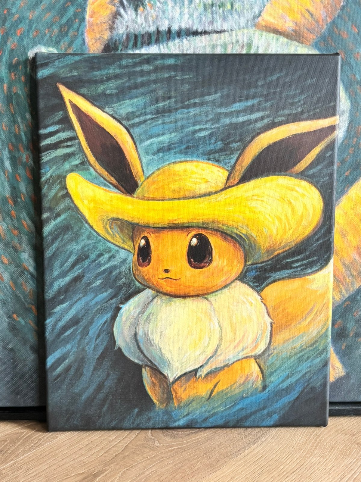 Eevee van gogh pokemon canvas, Ophalen, Zo goed als nieuw, Minder dan 50 cm, Schilderij