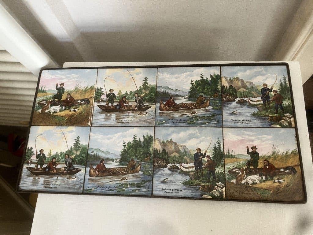 Tableau van 8 polychrome Mosa tegels -Currier & Ives prenten, Antiek en Kunst, Antiek | Wandborden en Tegels, Ophalen of Verzenden