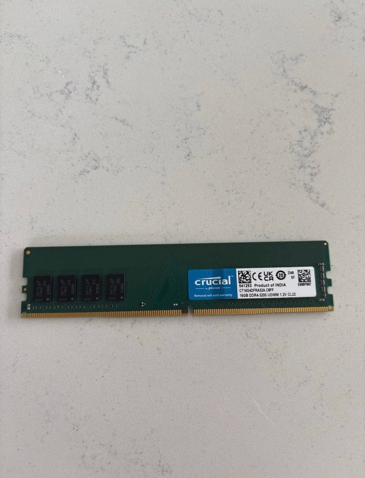 Crucial DDR4 RAM 16GB 3200MHz UDIMM CL22, Computers en Software, RAM geheugen, DDR4, Ophalen of Verzenden, Zo goed als nieuw, Desktop