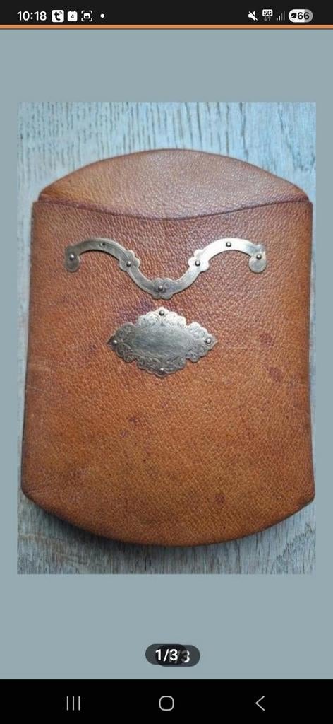 Vintage Leren Sigarenkoker met Metalen Decoratie, Verzamelen, Ophalen of Verzenden, Gebruikt, Overige typen