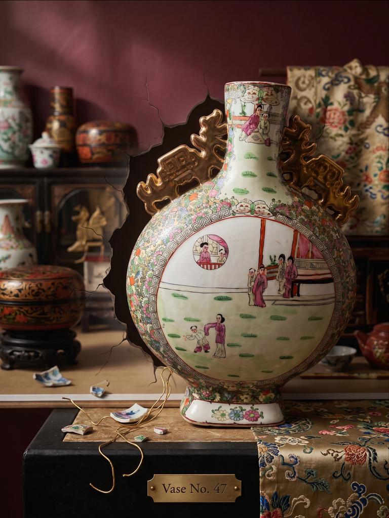 Zeldzame Porseleinen Maanfles Vaas 47cm Famille Rose Draken, Antiek en Kunst, Antiek | Vazen, Ophalen of Verzenden