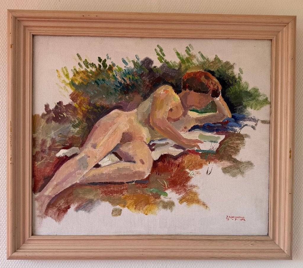 Origineel schilderij Jan Arien Deodatus (1982) Liggend naakt, Ophalen, Bijzondere lijst, Portret of Personen