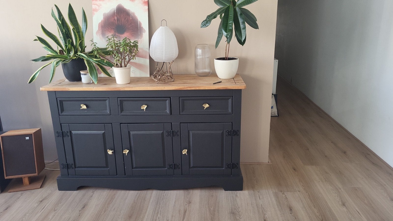 Dressoir hout en grijs , 154 breed, Ophalen, 25 tot 50 cm