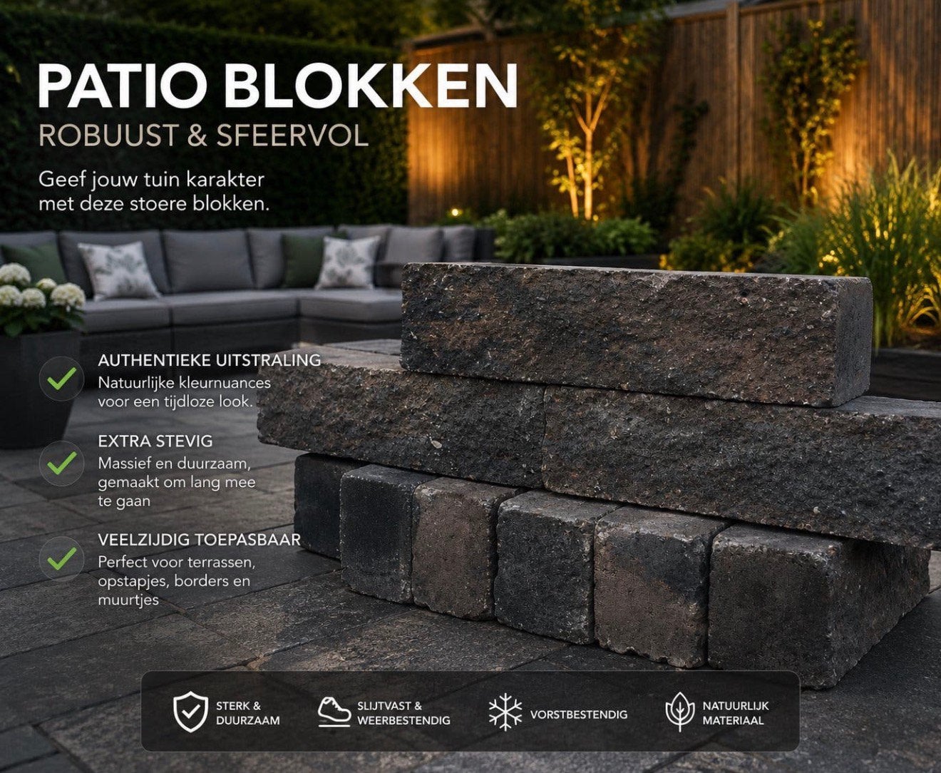 Patioblokken / Stapelblokken 10x10x60 cm, Blok, Nieuw, Ophalen of Verzenden, Beton