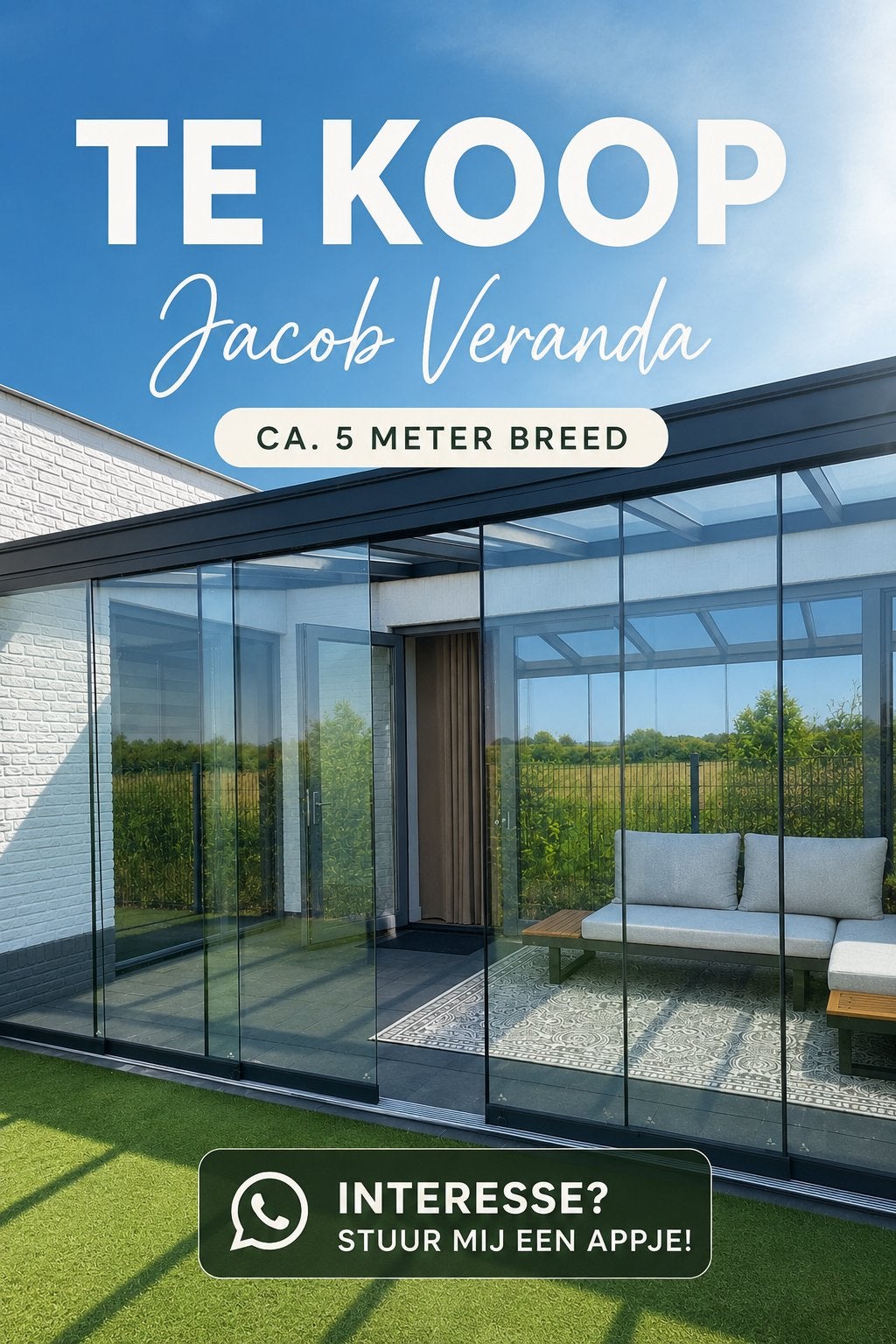 Veranda met verlichting en schuifdeuren twv €7000, Ophalen, Overige typen, Schuifdeur, 120 cm of meer