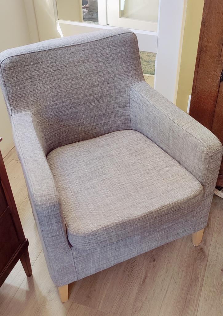 Ikea Karlstad fauteuil/stoel, grijze bekleding schoon en net, Ophalen, Zo goed als nieuw, Stof