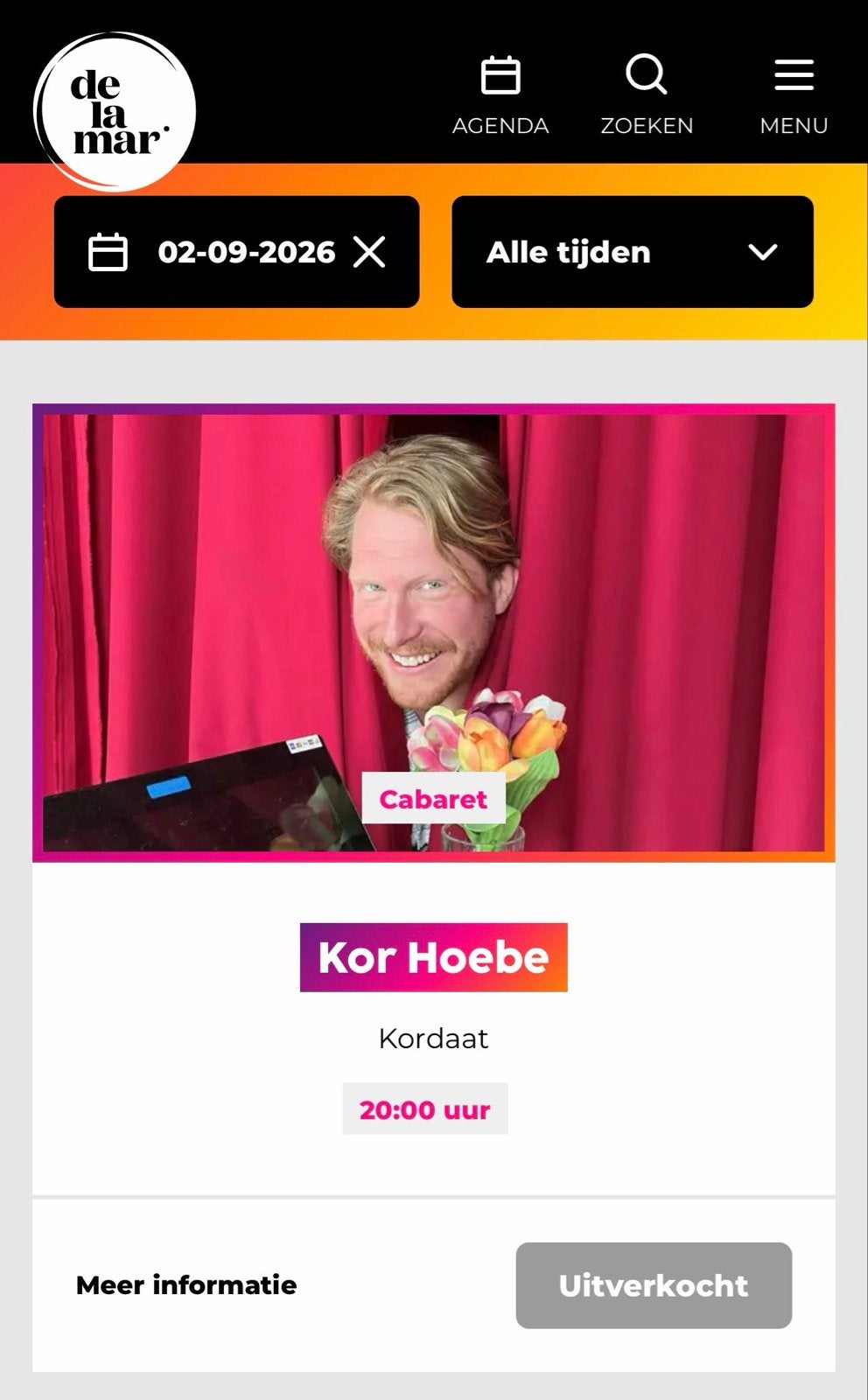 2x kaartjes Kor Hoebe, Tickets en Kaartjes, Twee personen