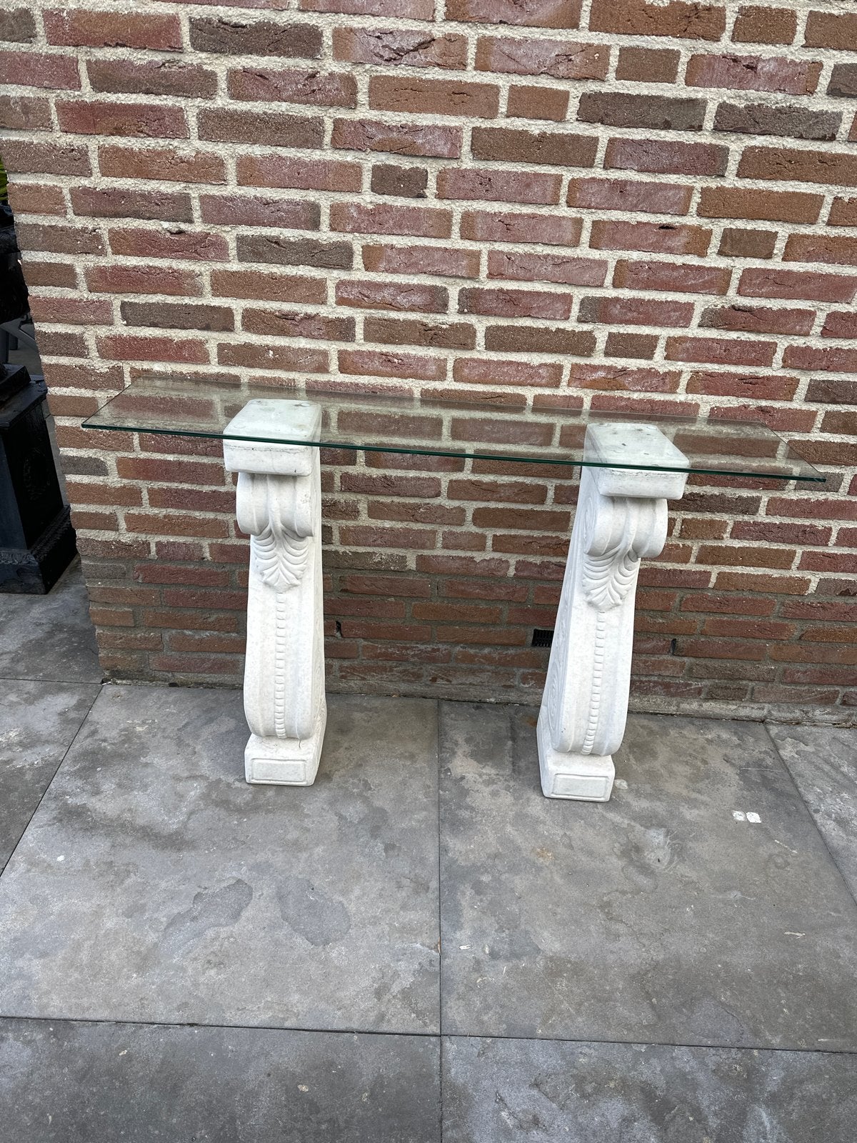 Stenen Pilaren met Glazen Blad - Binnen & Buiten, Ophalen, Gebruikt