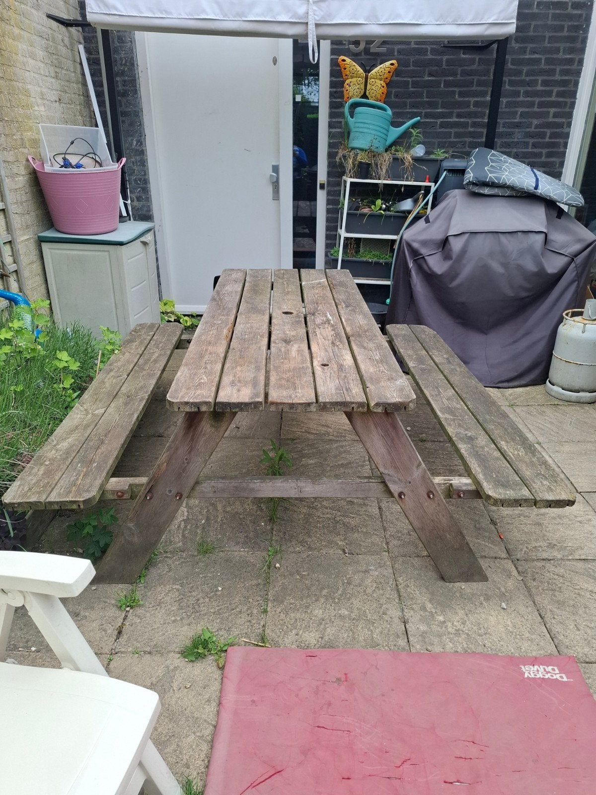 Houten picknicktafel voor buiten - Gebruikt, Tuin en Terras, Ophalen, Gebruikt, Rechthoekig, Hout