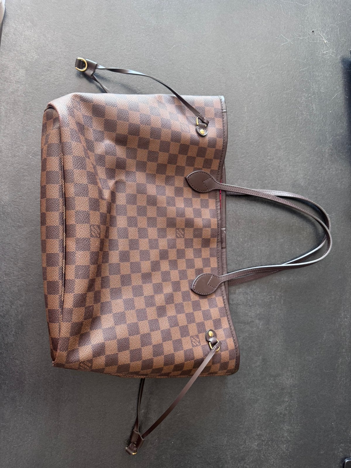 Louis Vuitton Neverfull Damier Ebene inclusief pouch, Ophalen, Zo goed als nieuw, Bruin, Handtas