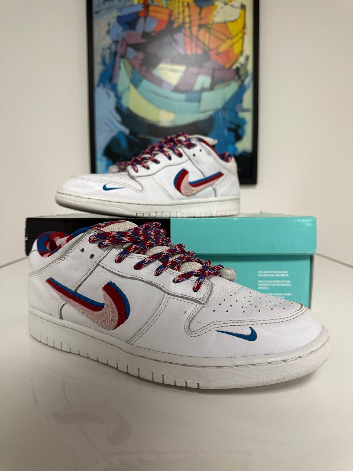 Nike SB Dunk Low Parra - Maat 42,5, Verzenden, Wit, Sneakers of Gympen, Gedragen