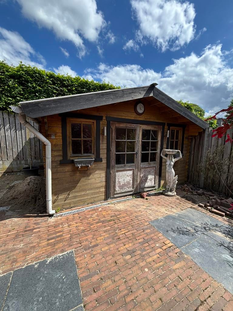 Tuinhuis hout leistenen dak 3.20 bij 4.20 m overkapping, Ophalen, Gebruikt, Tuinhuis, 250 tot 500 cm