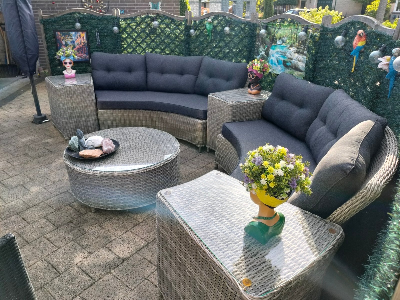 Lounge set voor terras, Ophalen, Kunststof, 6 zitplaatsen, Bank