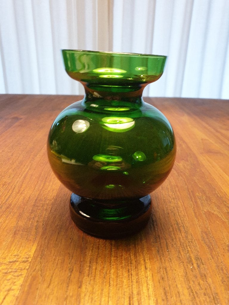 Ingrid Glashütte – olijfgroene vintage glazen vaas/kandelaar, Ophalen of Verzenden