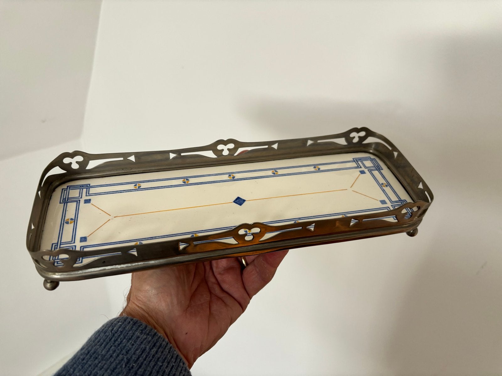 Antieke Art Deco dienblad met keramische tegels, Ophalen of Verzenden