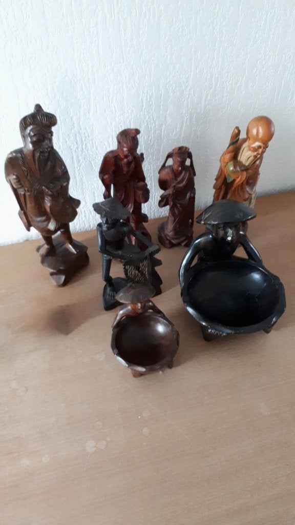 Collectie Houtsnijwerk, 7 fraaie sculpturen, Antiek en Kunst, Kunst | Beelden en Houtsnijwerken, Beeld, Hout, Overige onderwerpen