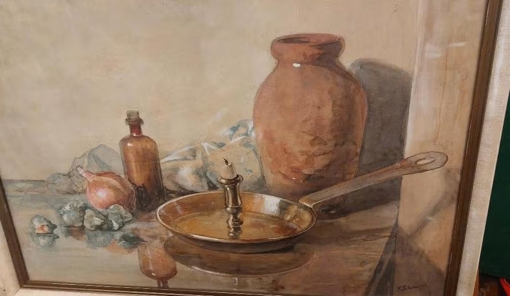 Te koop  Aquarel F. Schmidt  Stilleven, Ophalen, Stilleven, Impressionistisch, Aquarel