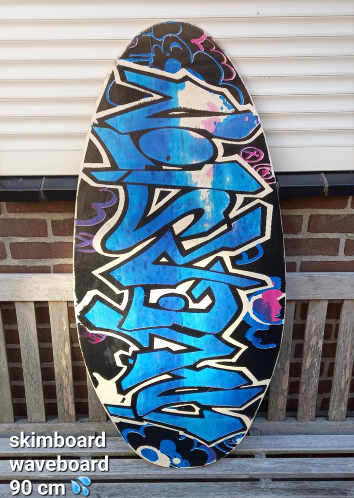 skimboard surfboard 90 cm blauw graffiti design voor strand, Ophalen of Verzenden, Gebruikt, Overige typen