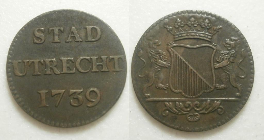 Utrecht Stad Duit 1739, Postzegels en Munten, Ophalen of Verzenden, Vóór koninkrijk, 1 cent, Losse munt