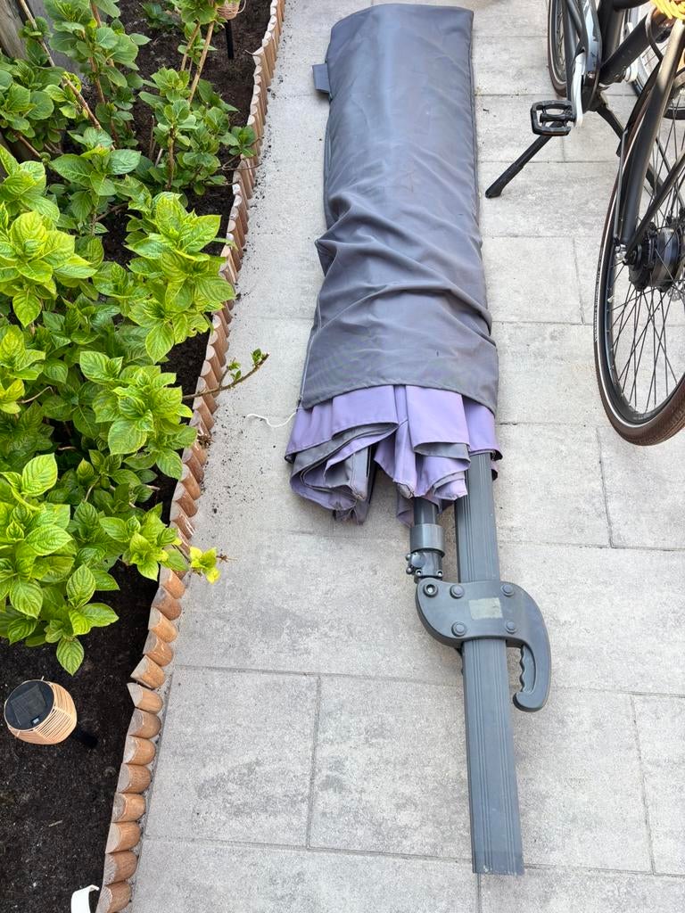 Zweefparasol incl marmeren voet op wieltjes, Ophalen, Gebruikt, Zweefparasol, Kantelbaar