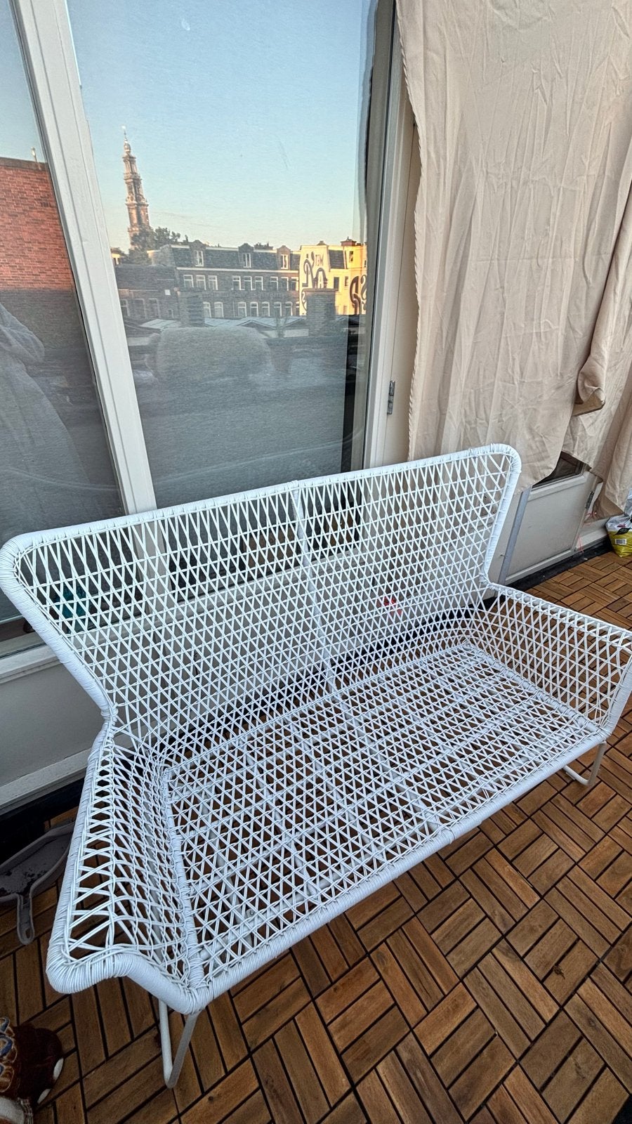 Witte Wicker Tuinbank - Perfect voor Balkon of Terras, Ophalen, Zo goed als nieuw, Kunststof
