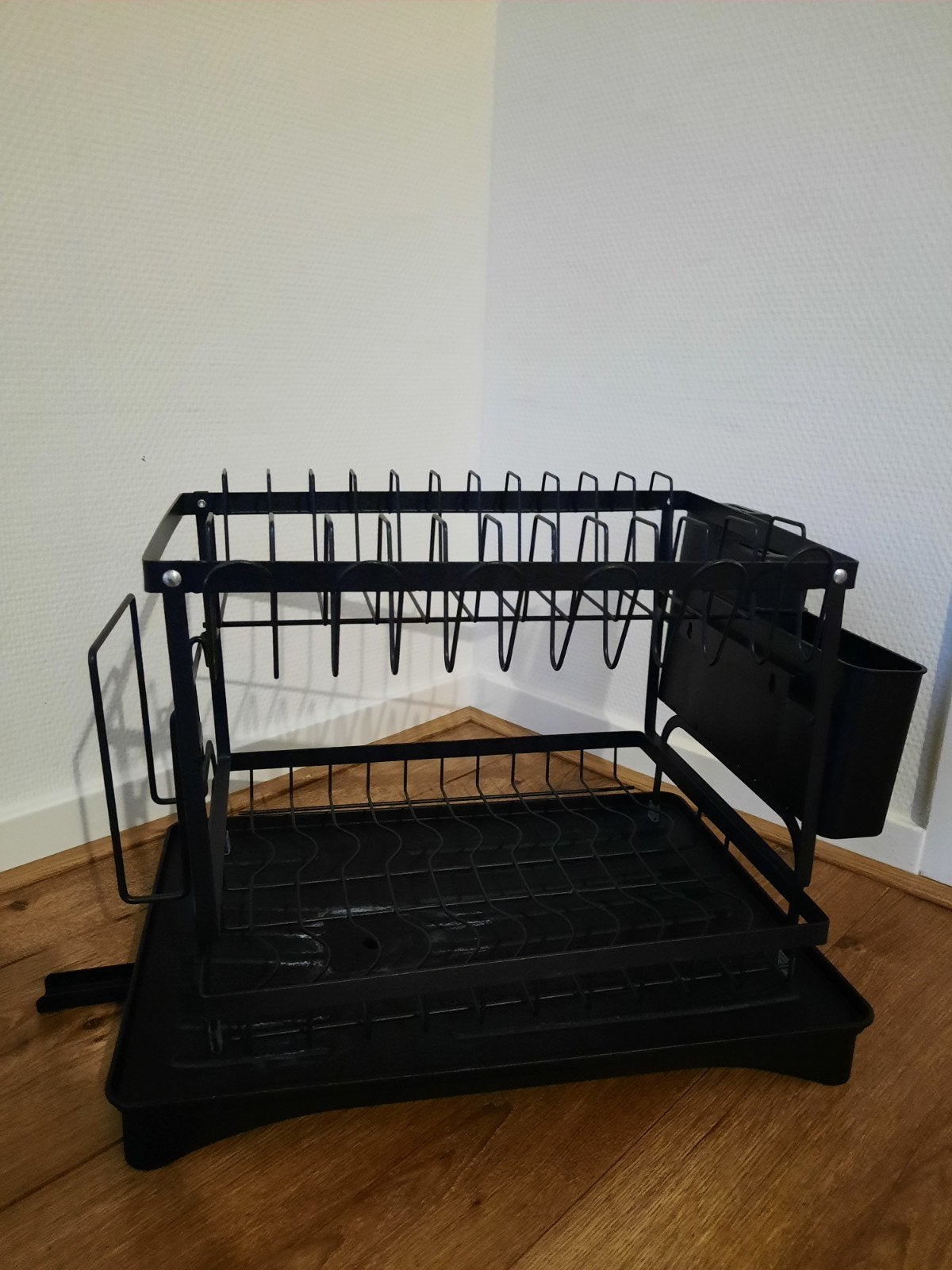 Zwart afdruiprek met bestekhouder en lekbak, Ophalen, Gebruikt, Bordenrek, Zwart