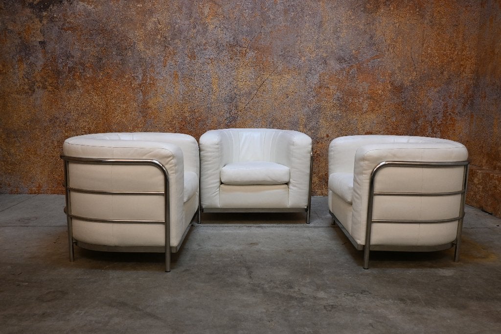 ZGANieuw 3 witte leren Zanotta Onda design fauteuils + bank