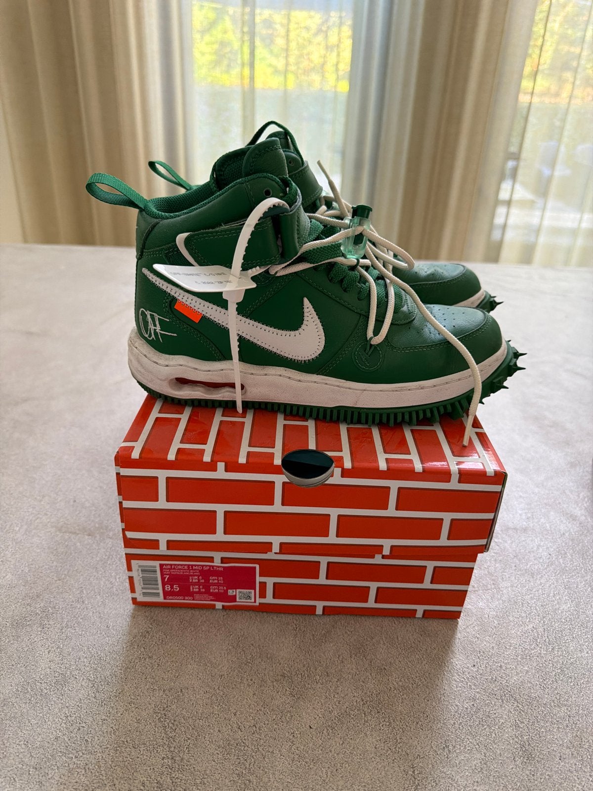 Nike Air Force 1 Mid SP LTHR Off-White Pine Green Maat 40, Ophalen of Verzenden, Nieuw, Groen, Sneakers of Gympen