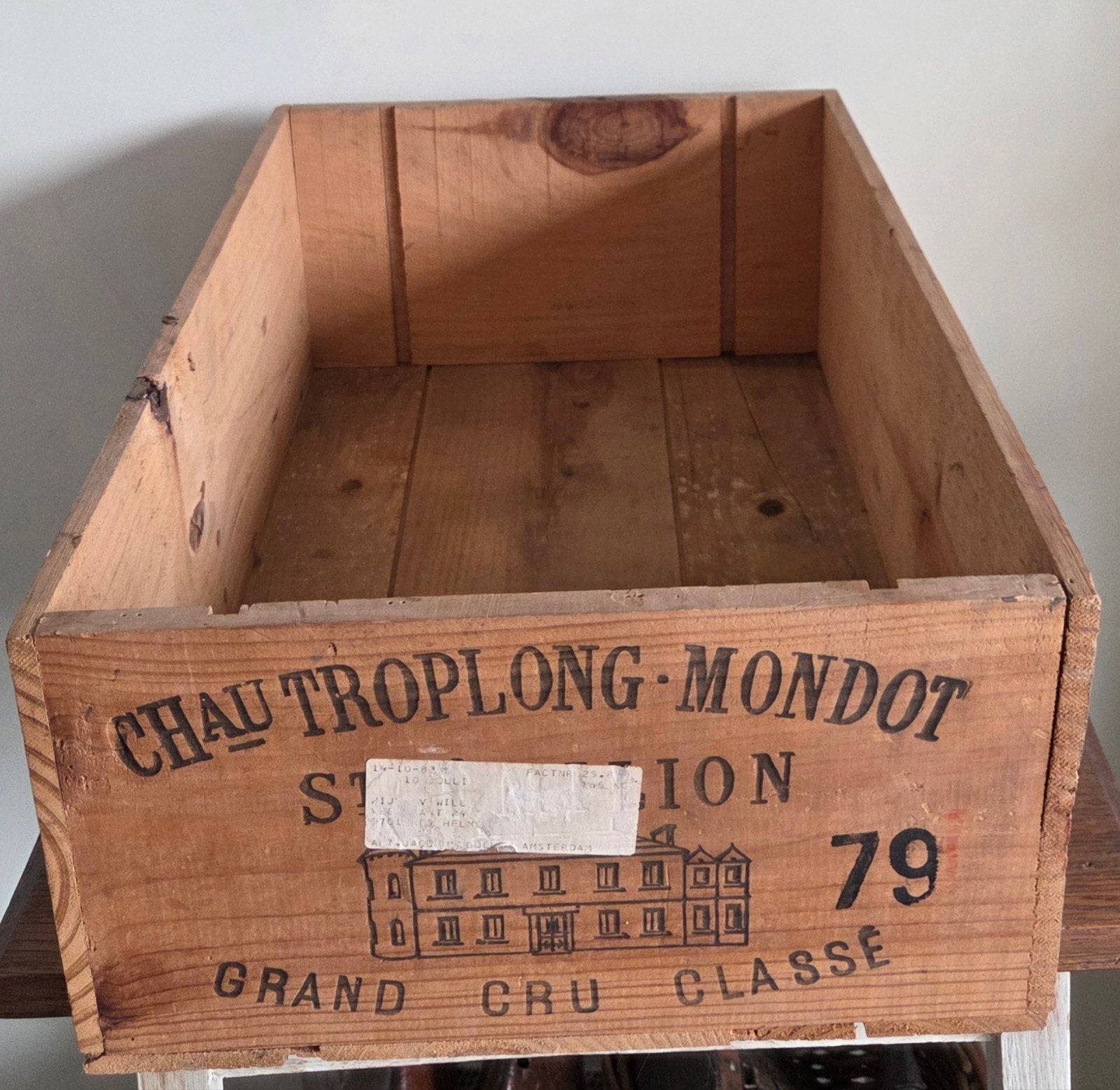 Vintage originele houten Château Troplong Mondot wijnkist, Antiek en Kunst, Curiosa en Brocante, Ophalen of Verzenden