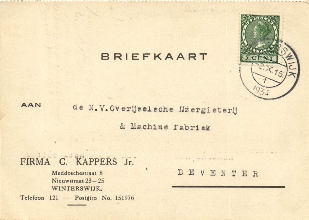 Firma C. Kappers Jr., Winsterwijk - 10.1934 - briefkaart, Postzegels en Munten, Ophalen of Verzenden, Briefkaart