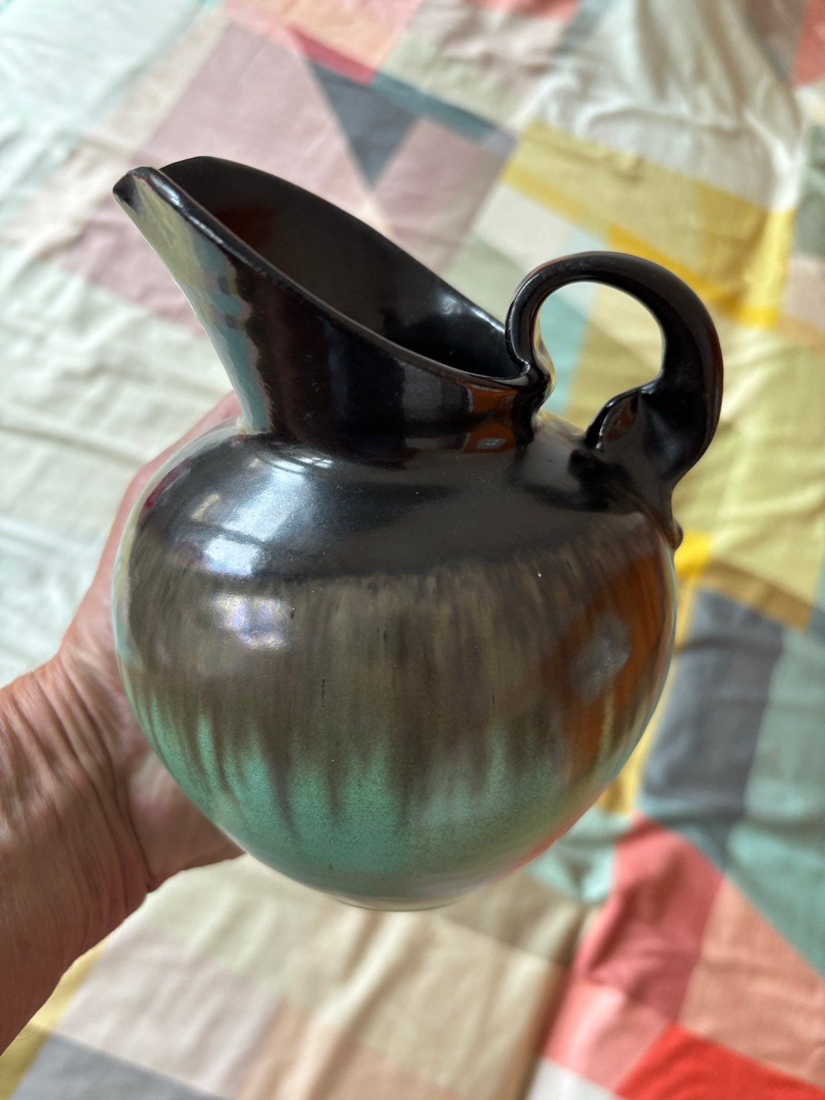 Vintage Mobach Utrecht kan/vaas, groen/zwart geglazuurd, Antiek en Kunst, Antiek | Keramiek en Aardewerk, Ophalen of Verzenden