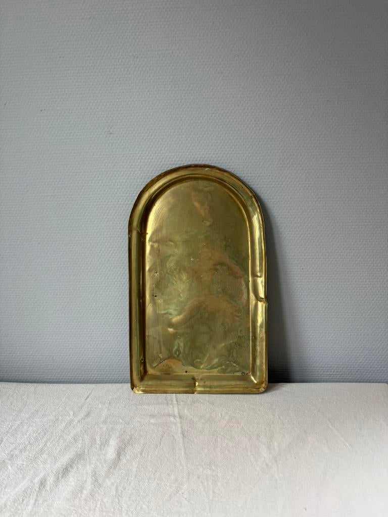 Vintage messing boogvormig dienblad gemerkt l36.5cm, Ophalen of Verzenden, Brons