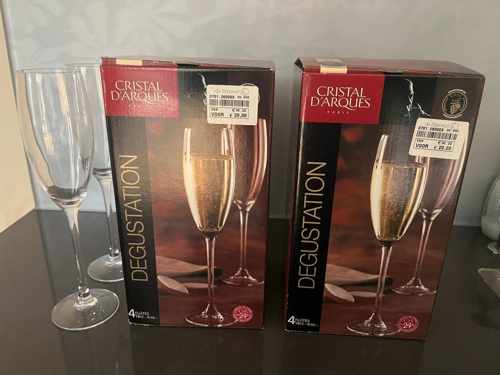Kristallen champagneglazen, 8 stuks, Ophalen of Verzenden