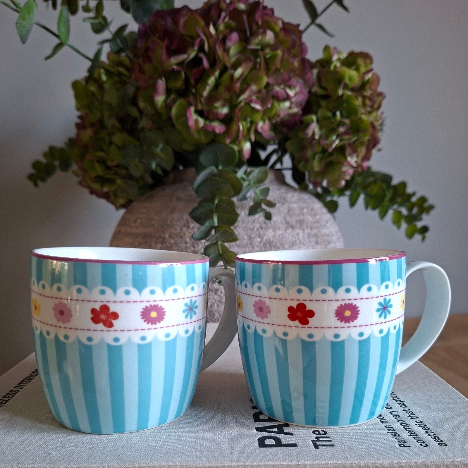 Mokken Lief! 2 stuks nieuw aquablauw streep bekers Mug new, Huis en Inrichting, Overige merken, Nieuw, Overige stijlen, Porselein