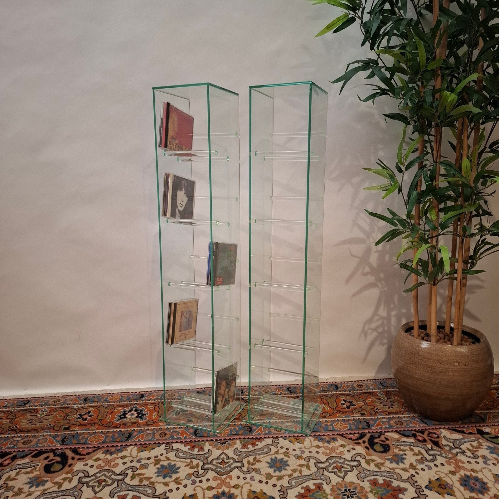 2x Glazen CD Rek voor 70 CD's - Modern Design, Ophalen, X, 25 tot 75 discs, Cd's