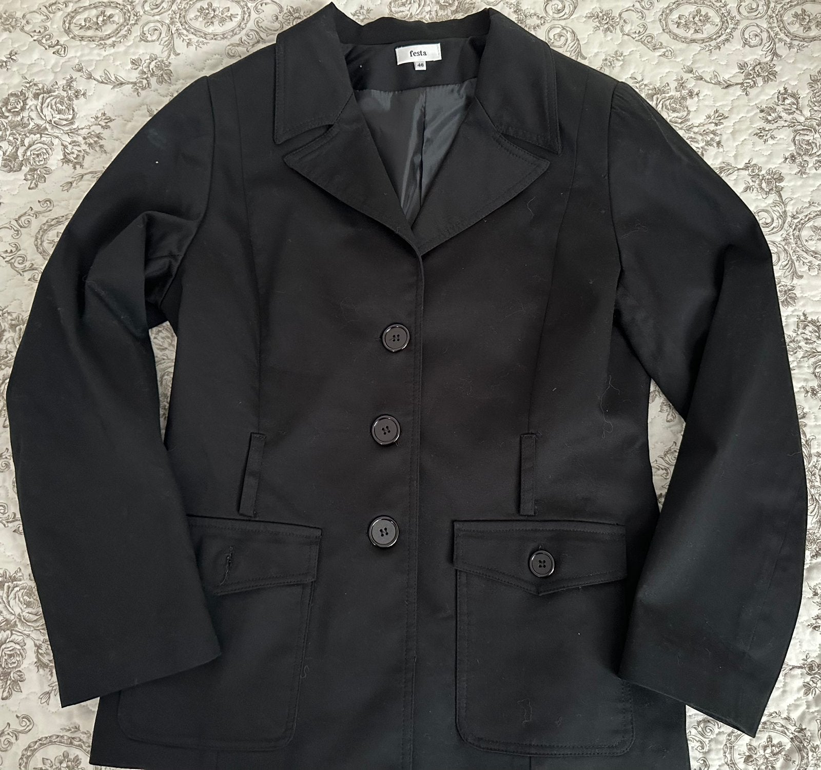 Festa mode zwarte blazer m 40/42, Ophalen of Verzenden, Zo goed als nieuw, Maat 42/44 (L), Zwart