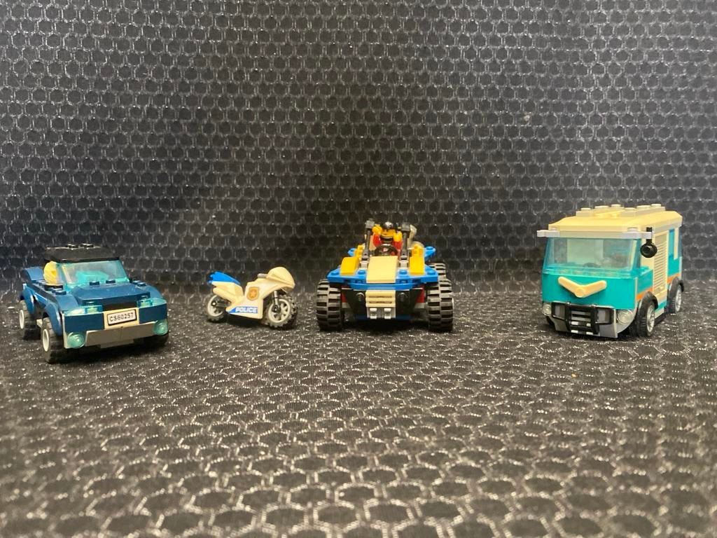 Vintage lego voertuigen set: politie, buggy en camper, Lego, Lego, Gebruikt, Ophalen of Verzenden