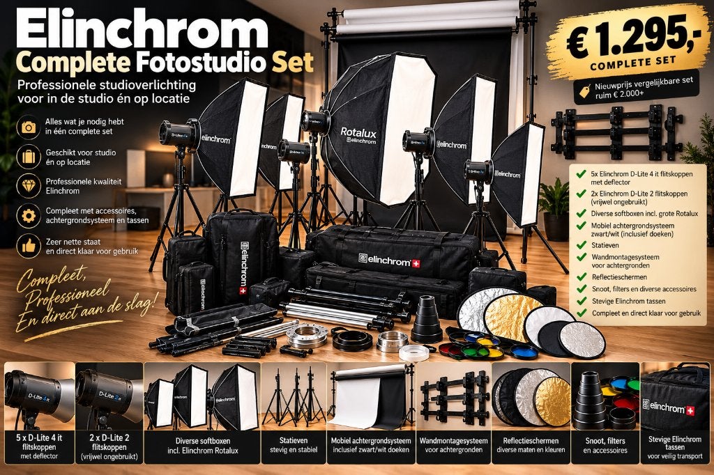 COMPLETE PROFESSIONELE ELINCHROM FOTOSTUDIO, Ophalen, Gebruikt, Elinchrom, Complete fotostudio
