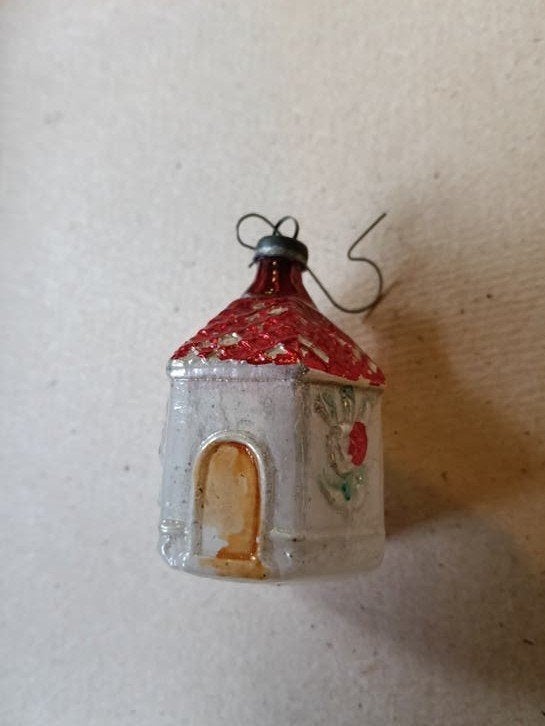 Vintage glazen kerstbal - huisje jaren '60 - kwikglas, Ophalen of Verzenden, Nvt, Nvt, Nvt