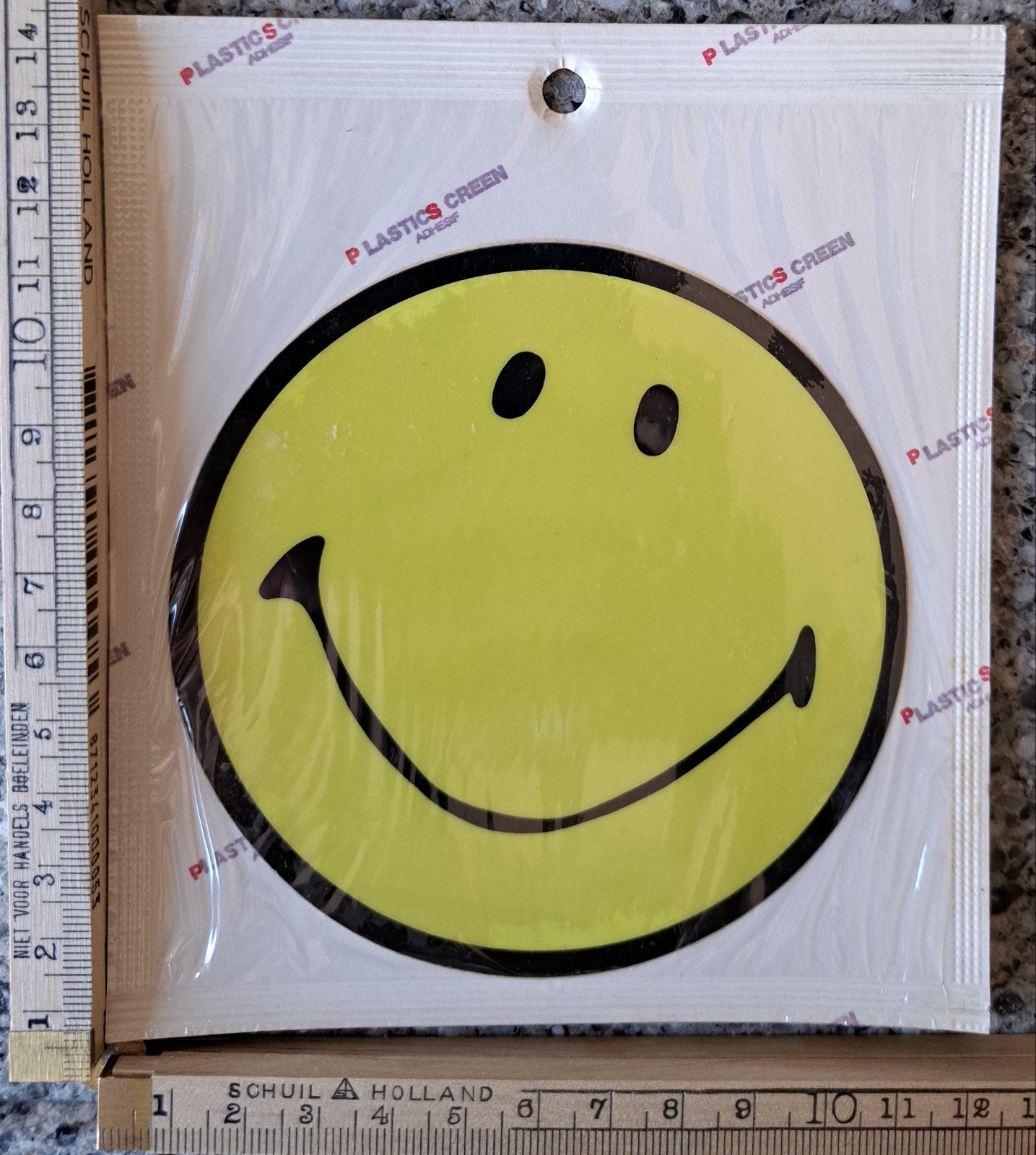 Grote gele Vintage sticker Smiley nieuw in verpakking, Ophalen of Verzenden, Zo goed als nieuw, Overige typen