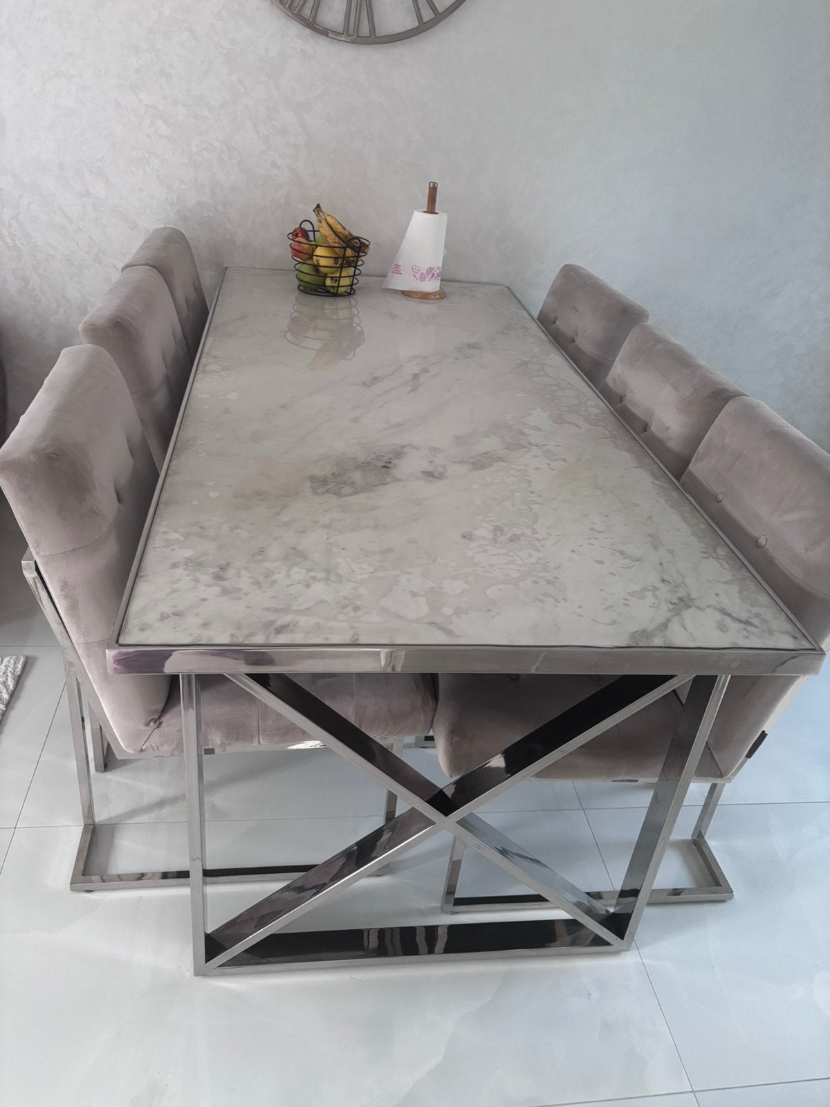 Richmond marmer eettafel met 6 stoelen, Ophalen, Rechthoekig, 50 tot 100 cm