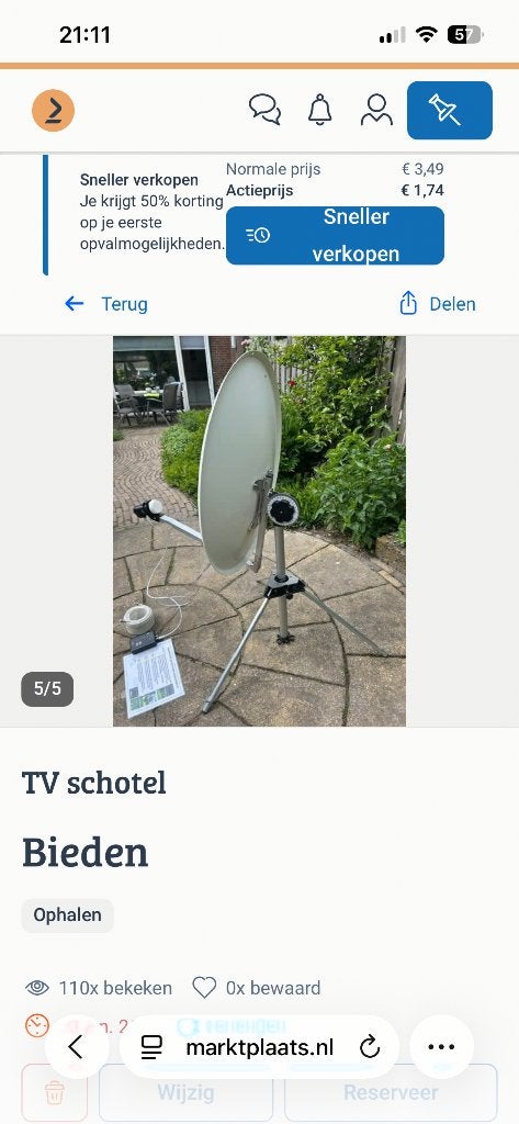 Tv schotel voor kamperen, Ophalen, Zo goed als nieuw