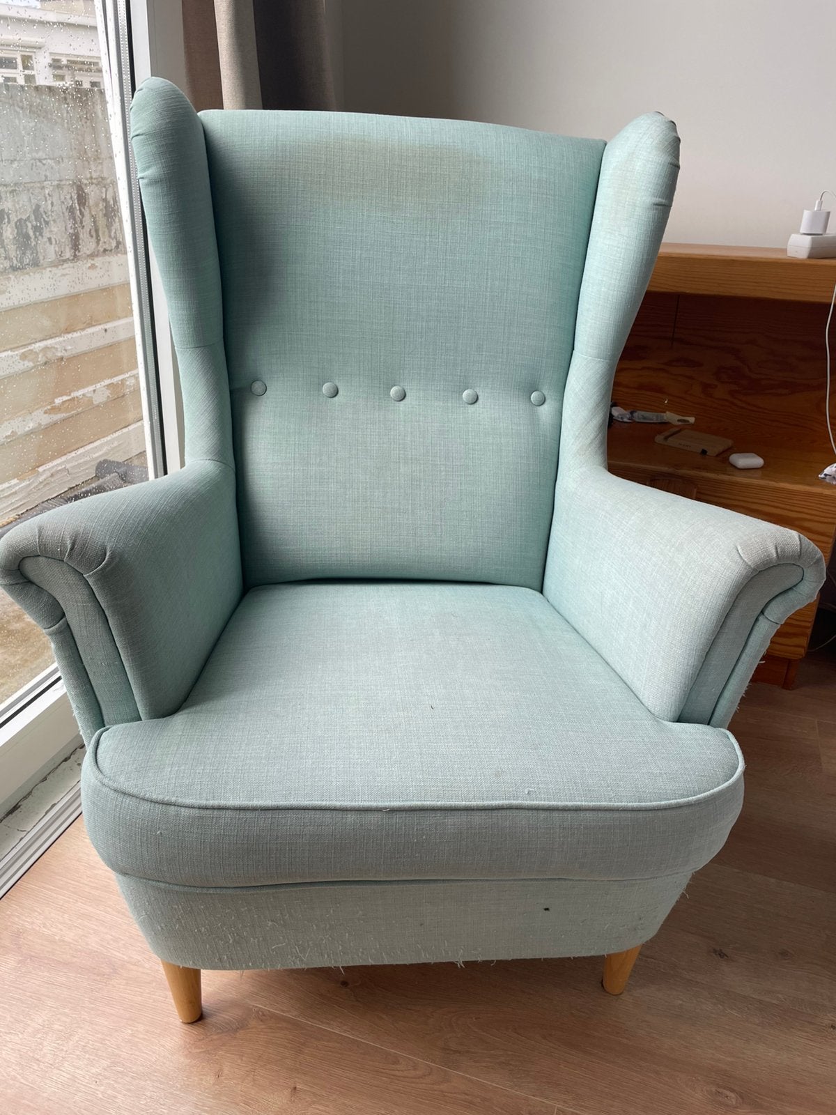 Oorfauteuil - IKEA Steandmon, Mint + voetenbank, Ophalen, Gebruikt, 75 tot 100 cm, 50 tot 75 cm