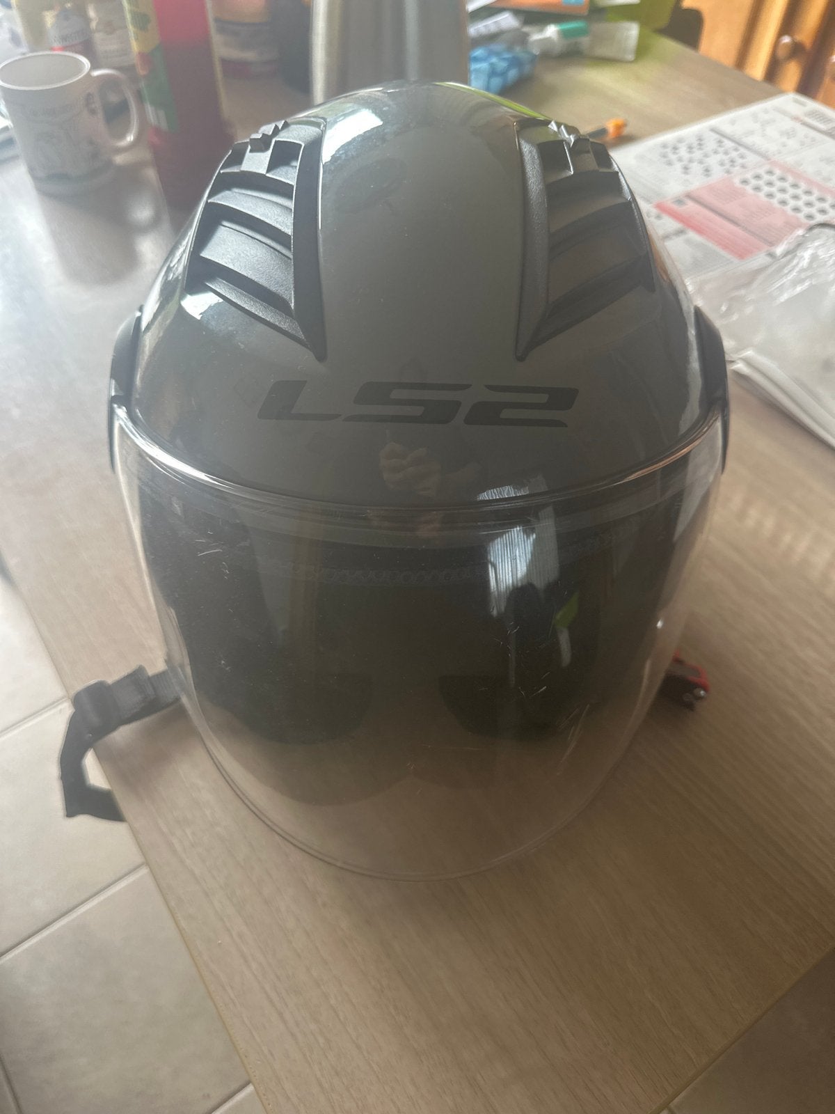 LS2 Motorhelm - Grijs, Zo goed als nieuw, Motoren, Ophalen, Tweedehands, Heren, Overige typen