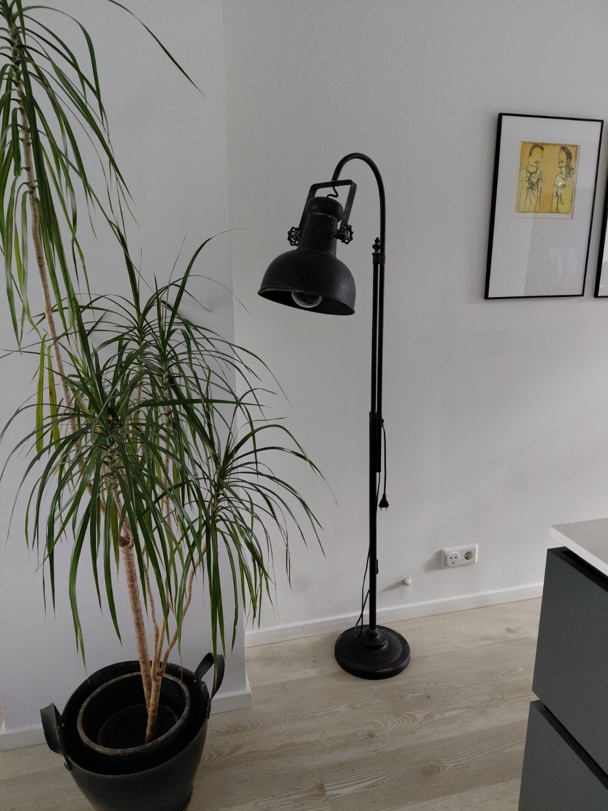 Vintage Industriële Vloerlamp Zwart, Ophalen, Gebruikt, Metaal, 150 tot 200 cm